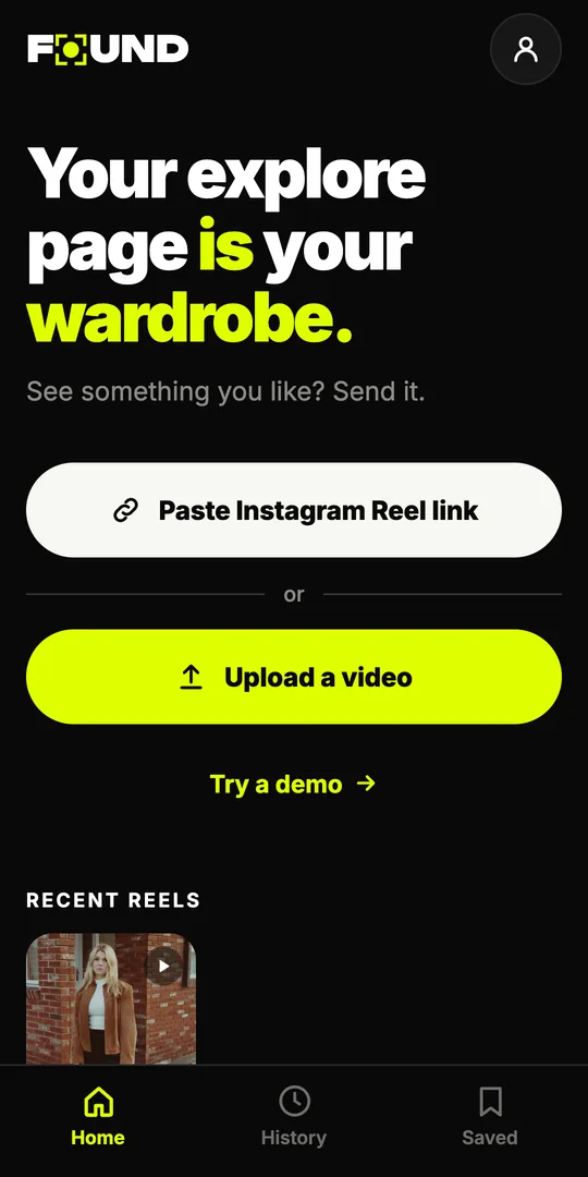 FOUND home screen