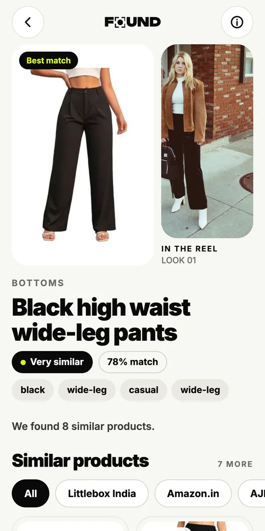 A detected piece with matching products